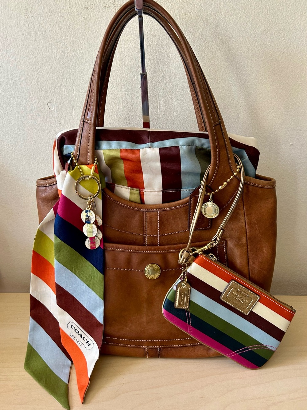 Coach Legacy Ergo Burnished Leather with Scarf Wristlet and Legacy Charm